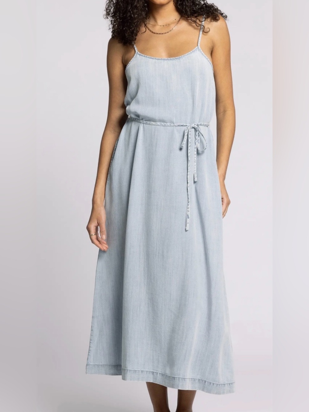 Thread & Supply Women's Dress Size Medium NWT Blue Tencel Sleeveless Belted Long